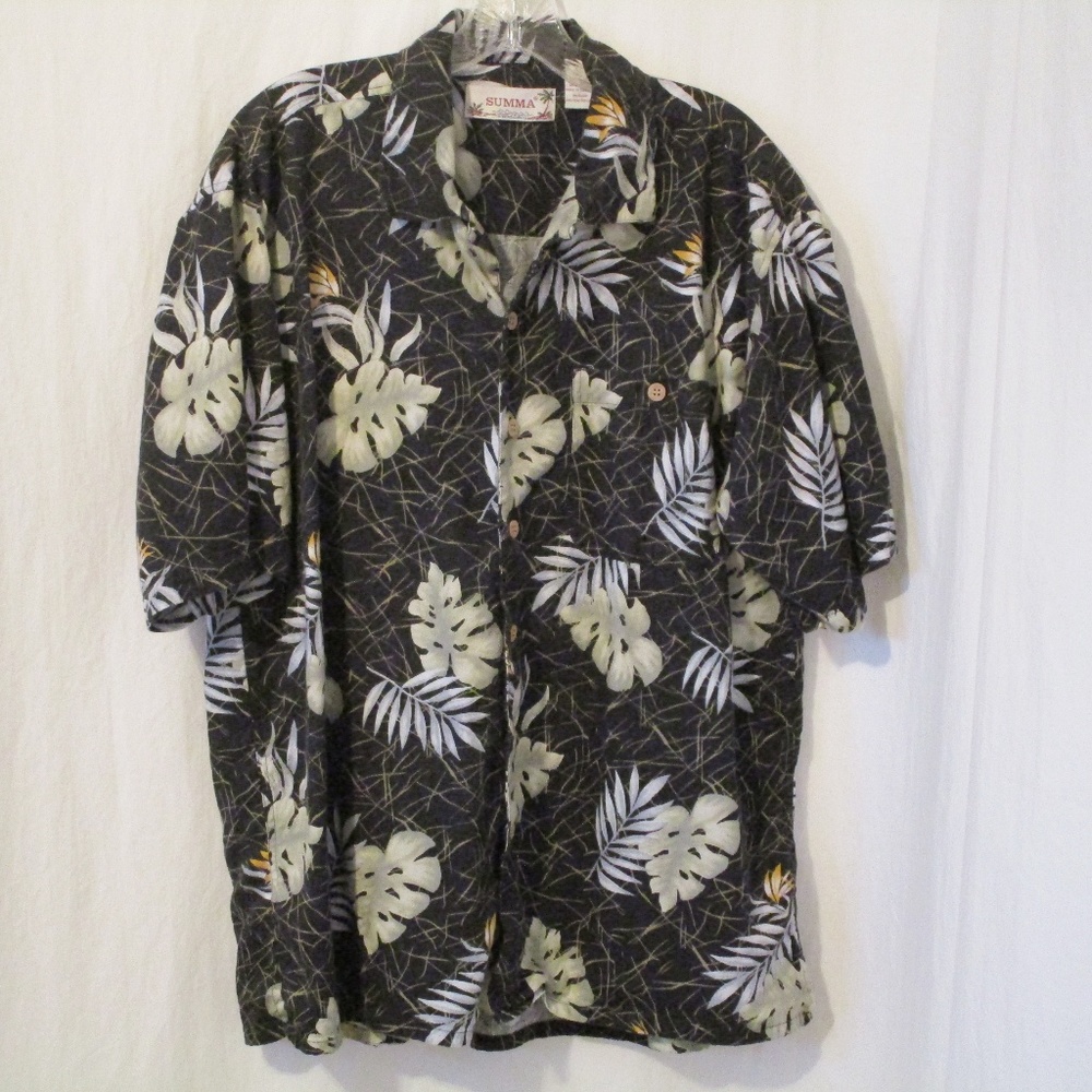 Summa Hawaiian Tropical Print Short Sleeve Shirt L